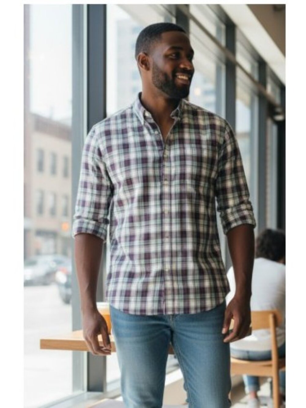 NEW Blue and Gray Plaid SONOMA Long Sleeved Button Front Shirt Mens MEDIUM